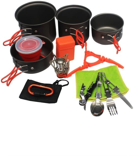 Pannenset camping - WeXplore - draagbare kookset - 16-delig incl. brander en bestek — afbeelding 5
