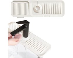 Spoelbak Spatbescherming - 17 -7 "x 5 -1" Spoelbak Splash Guard - Kraan Mat - Gootsteen Kraan Mat - Siliconen Kraan Splash Guard - Langere Siliconen Kraan Mat voor Keuken - Badkamer - Boerderij (wit)