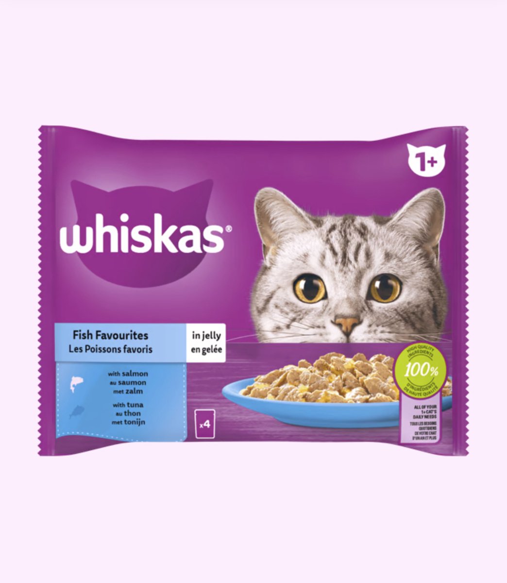Whiskas 1+ Natvoer - Vis Selectie in Gelei - Maaltijdzakjes 4 x 85 g