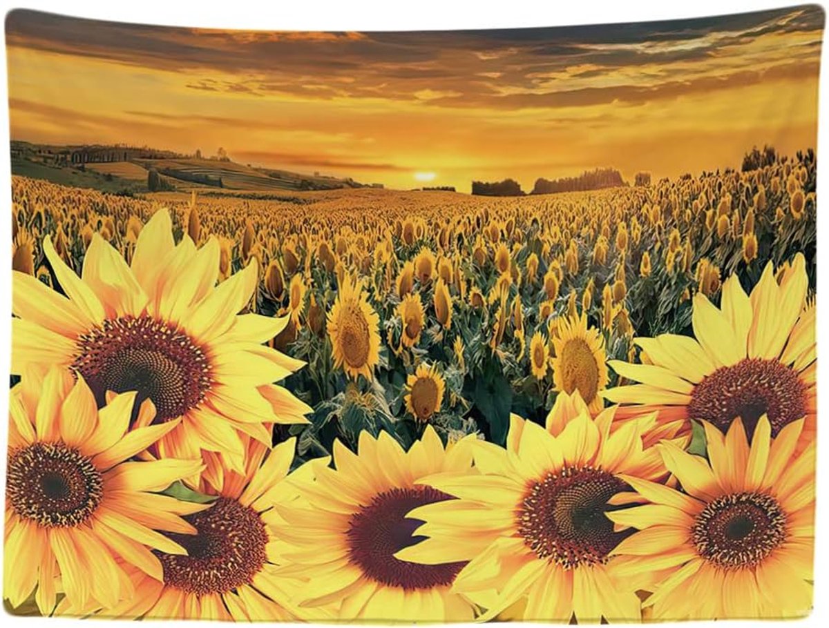 Ulticool Zonnebloem Zon Zomer Bloemen Natuur - Wandkleed - 200x150 cm - Groot wandtapijt - Decoratie Lente Zomer - Poster Geel