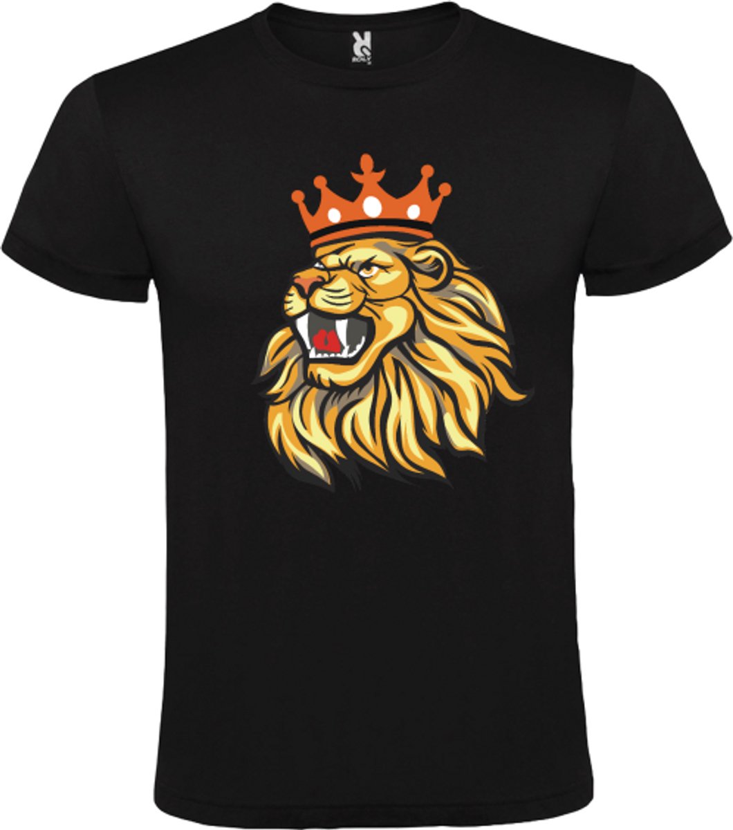 T-shirt - Koningsdag Vibes - Zwart Shirt met Feestelijke leeuw - Maat S