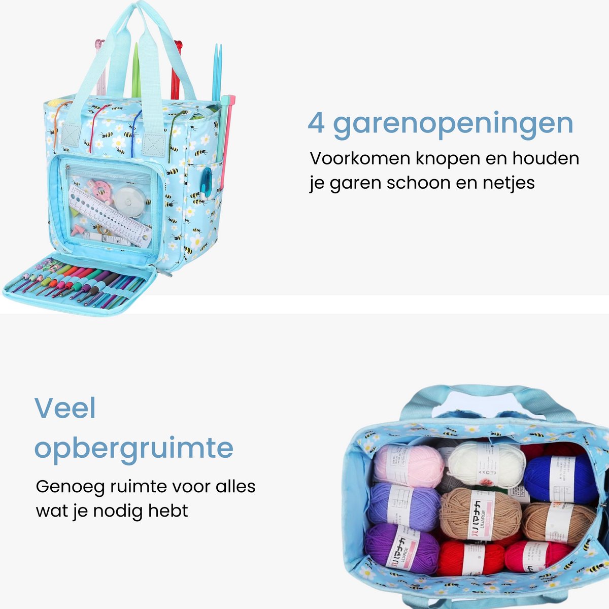 Opbergtas Breien & Haken - Voor Garen, Naalden & Accessoires - Breitas - Haaktas - Hobbytas - Handwerktas — afbeelding 2