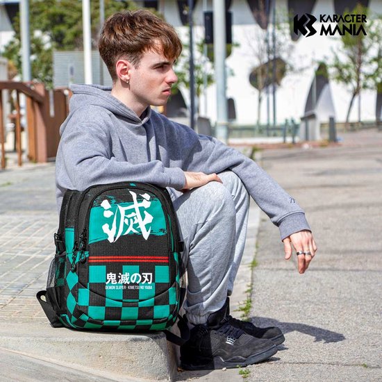 Karactermania - Demon Slayer Sutoriku - Sac à dos de course PLUS - Echecs - Sac à dos de course - Chess - Zwart et vert