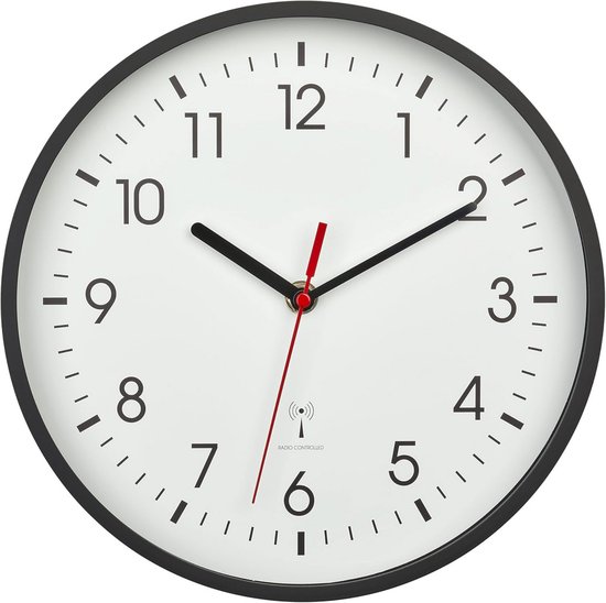 Horloge murale radiocommandée Tyme - 24,5 m - Klok moderne - Analogique - Mécanisme silencieux - Horloge murale - Heure réglée automatiquement par Radio (DCF) - Quartz - Zwart et Wit