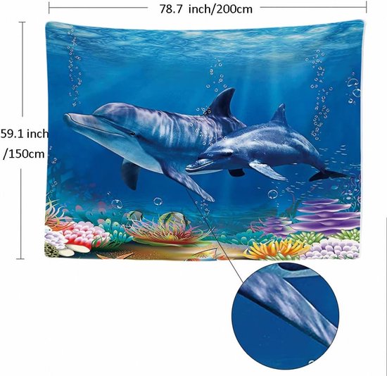 Ulticool - Dolphin Sea Coral Dolphins - Tapisserie - 200x150 cm - Groot tapisserie - Affiche