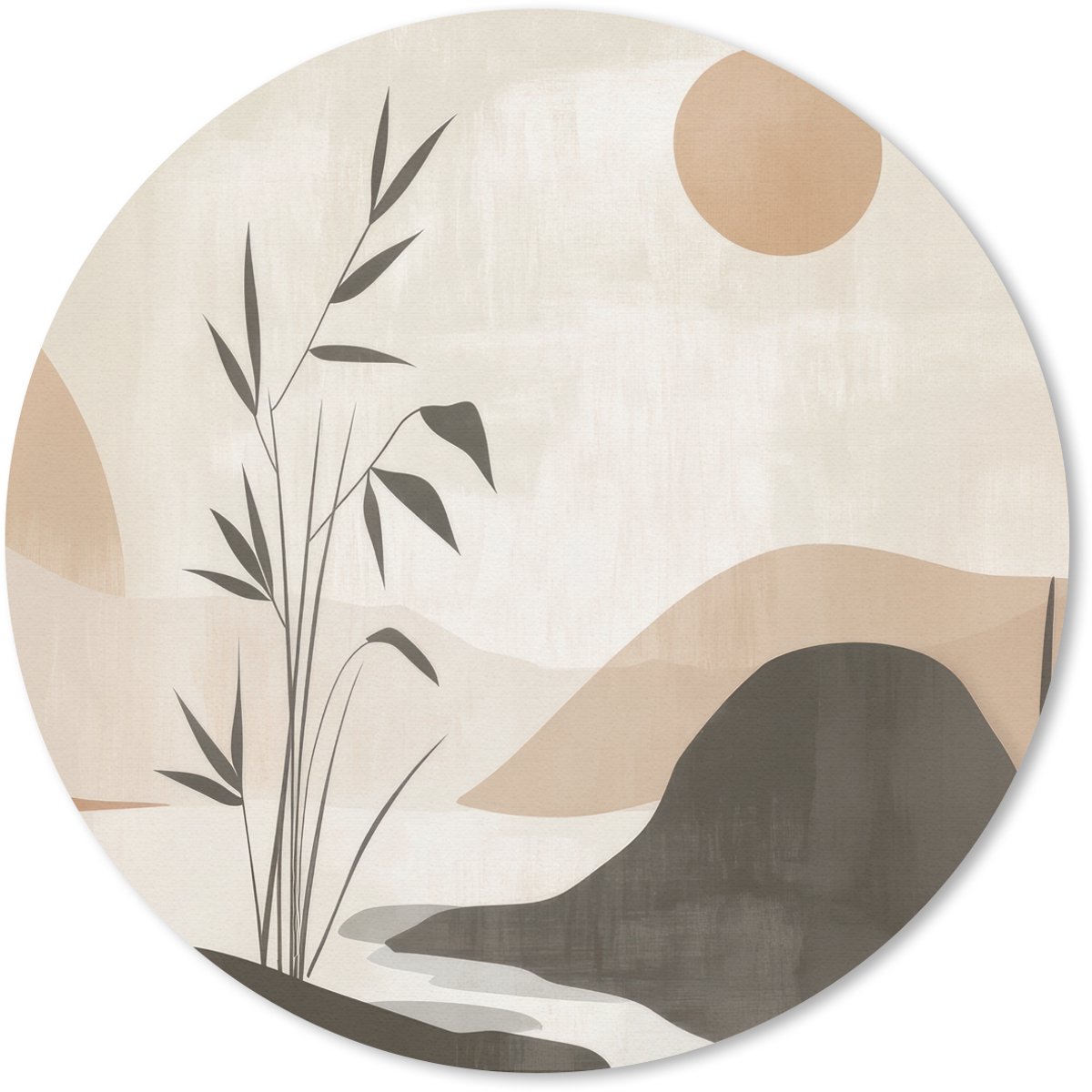 Muismat rond 40x40 cm - Mousepad Japandi - Landschap - Beige - Ronde muismatten