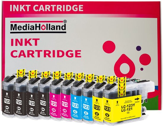 MediaHolland - Huismerk Inkt Cartridges voor Brother LC123 Printers - Set van 10 Stuks - 4 Kleuren - Brother Inktpatronen, Cartridge