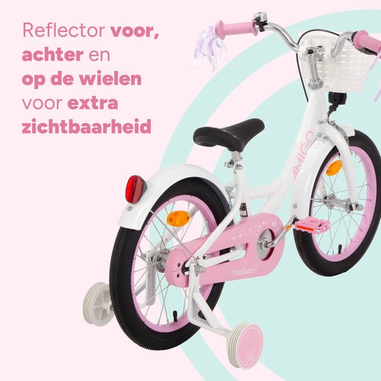 AMIGO Perfect Meisjesfiets - Kinderfiets voor Meisjes - 14 Inch 22 cm - Terugtraprem - Wit/Roze van AMIGO — afbeelding 3