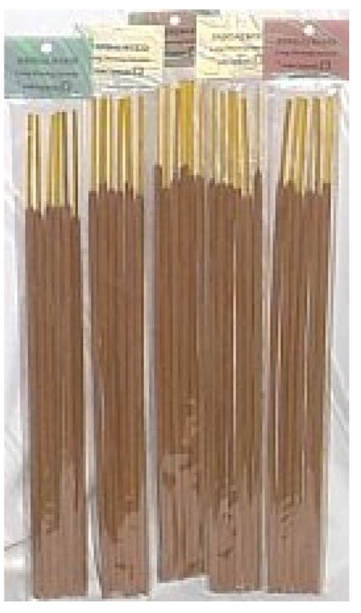 Wierookstokjes extra lang (longsticks) 'Sandelwood', tuinwierook, Auroshikha, 6 stuks in verpakking