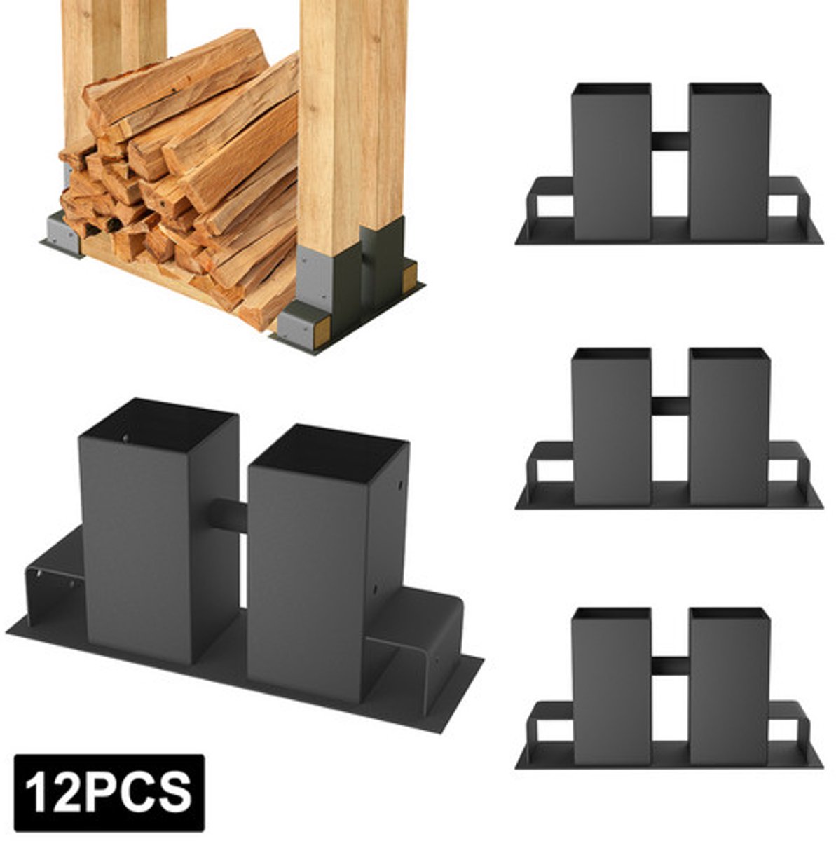 12-delige brandhout stapelhulp Zwart metalen hout stapelhulp Gietijzeren hout stapelhouder Stevige brandhout stapelhulp Frame Hout wieg Brandhout houder voor brandhout Brandhout rek