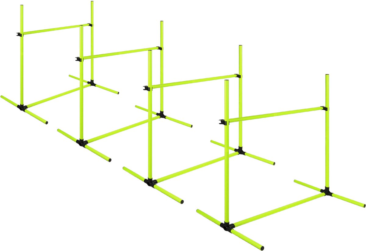 Aufun Honden Agility Training Set - Groen - 4X In Hoogte Verstelbare Horden + Slalom Stokken incl. Draagtas - Professionele Trainingsuitrusting