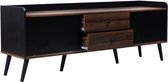 TV-meubel met twee lades, TV-tafel, TV-kast, TV-laagkast met twee schuifdeuren. Zwart en natuurlijke houtkleur. H58/L160/D40 cm
