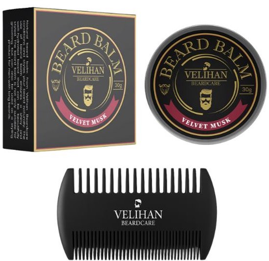 Velihan Beardcare baardbalsem potje, doosje en baardkam.