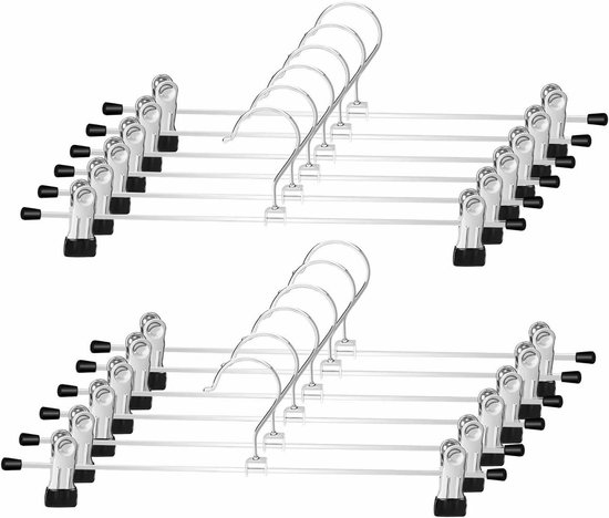 GUANJUNE 10 Stuks Kleding Broekhangers, Ruimtebesparende Rok Houders met 360 ° Draaibare Haken, Verstelbare Clips, Broekhangers, Kledingjas Kledingstukkenhangers,Transparant