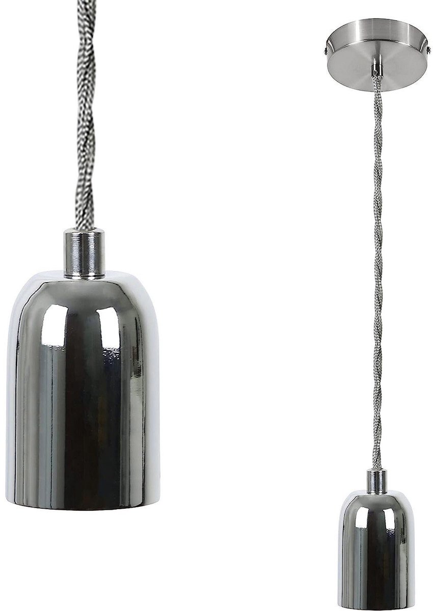 NETTLIFE Hanglamp -E27 fitting - zilver - vintage hanglamp - hanglamp met 1,3M kabel - voor eetkamer | bar | café-excl. lichtbron