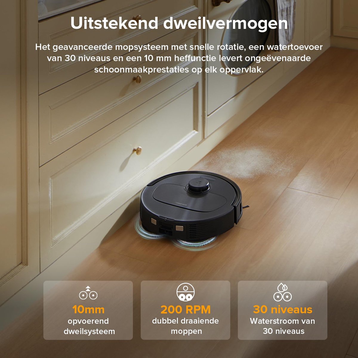 Afbeelding 3 van Roborock QV 35A robotstofzuiger - 8000Pa - met dweilfunctie - anti-verstrengeling - Dual Liftable Spinning Mops - Reactive Tech Obstacle Avoidance - Zelfreinigend - 2,7 L stofzak - 4 L watertank - Qrevo upgrade