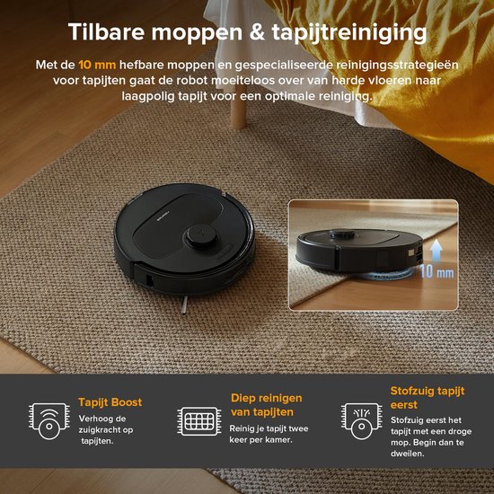 Roborock QV 35A robotstofzuiger - 8000Pa - met dweilfunctie - anti-verstrengeling - Dual Liftable Spinning Mops - Reactive Tech Obstacle Avoidance - Zelfreinigend - 2,7 L stofzak - 4 L watertank - Qrevo Plus/Qrevo upgrade