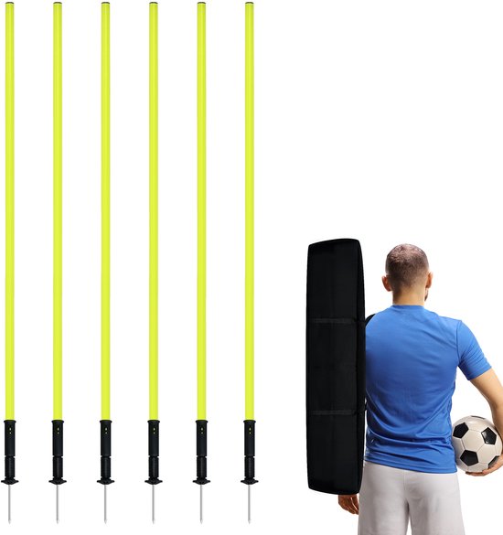 AufuN Slalomstangenset – 6 Stuks Van 180 Cm – Met Stalen Punten En Opbergtas – Voor Voetbal, Hondensport & Behendigheidstraining