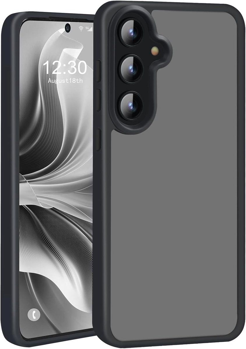 Hoesje geschikt voor Samsung S24 FE Hoesje - Doorzichtig Mat Zwart ShockProof hoesje geschikt voor Samsung S24FE - Mat Zwart