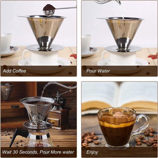 Filtre à café permanent réutilisable - sans papier, avec cuillère et base Filtre à café permanent réutilisable - sans papier, avec cuillère et base