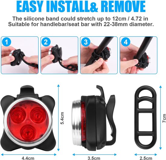 Fietsverlichting LED set - Voorlicht / Achterlicht - Fiets Koplamp - LED Fietslampjes Rood en Wit - Waterdicht - USB-C Oplaadbaar — afbeelding 5