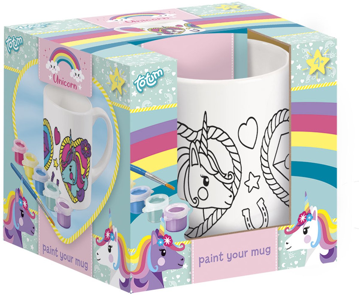Totum Unicorn inkleur mok beker beschilderen speelgoed meisjes - knutselset keramiek incl verfstrip en penseel - knutselen cadeau tip — afbeelding 4
