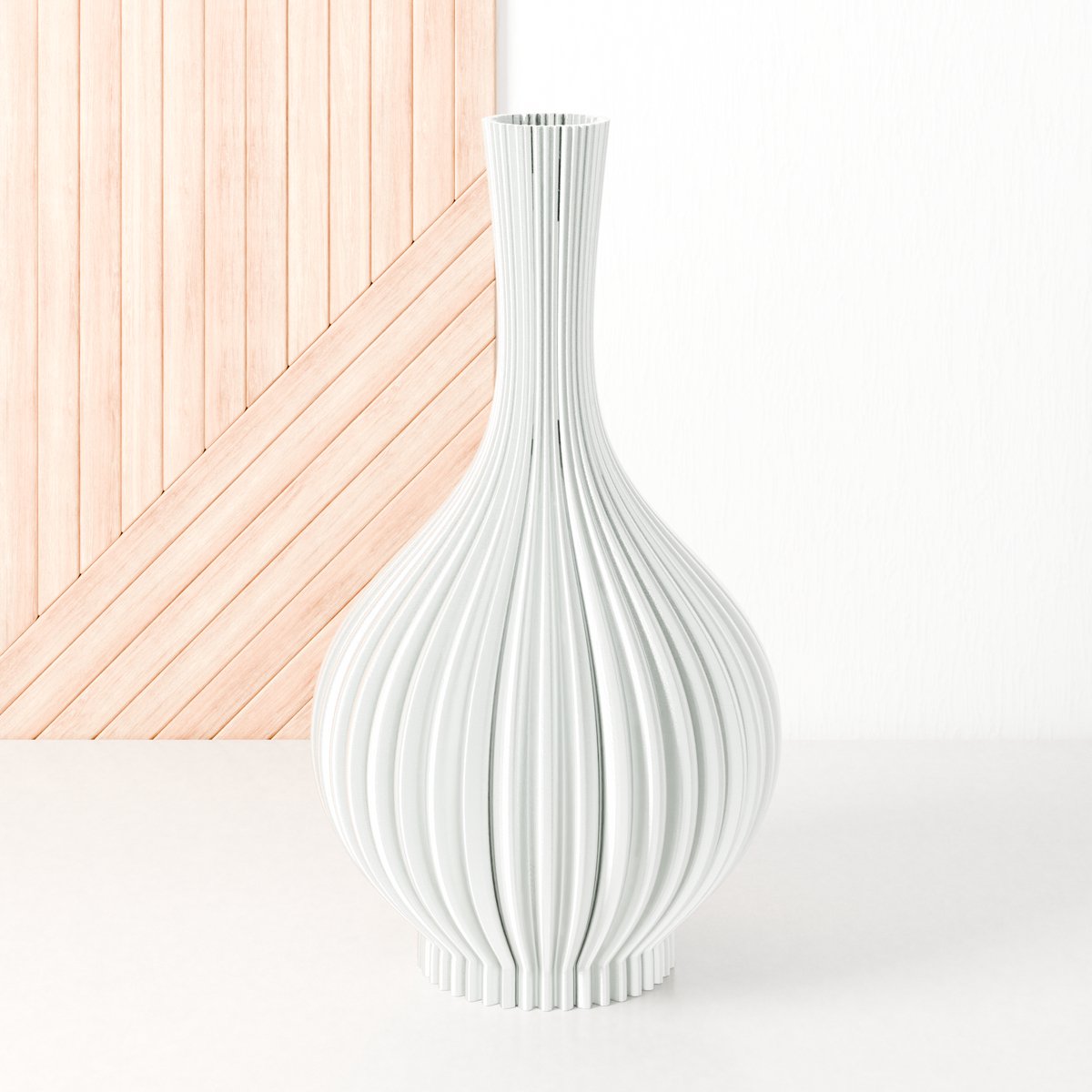 Fleuriek Vaas - Glanzend wit - H40 cm - Vaas voor zijden bloemen of kunstbloemen - Woonaccessoires voor droogbloemen - 3D geprinte vaas van gerecycled kunststof