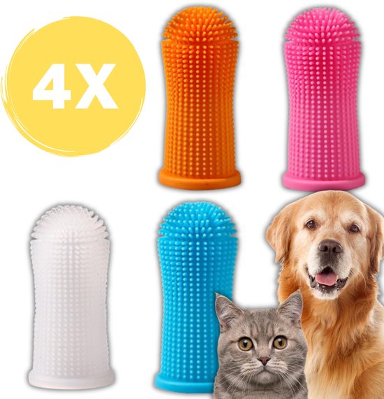 Tandenborstel Hond & Kat set van 4 - Honden tandenborstel - Katten tandenborstel - Tandenborstel Kat & Hond - Tandverzorging Hond & Kat - Set van 4 - Multicolor