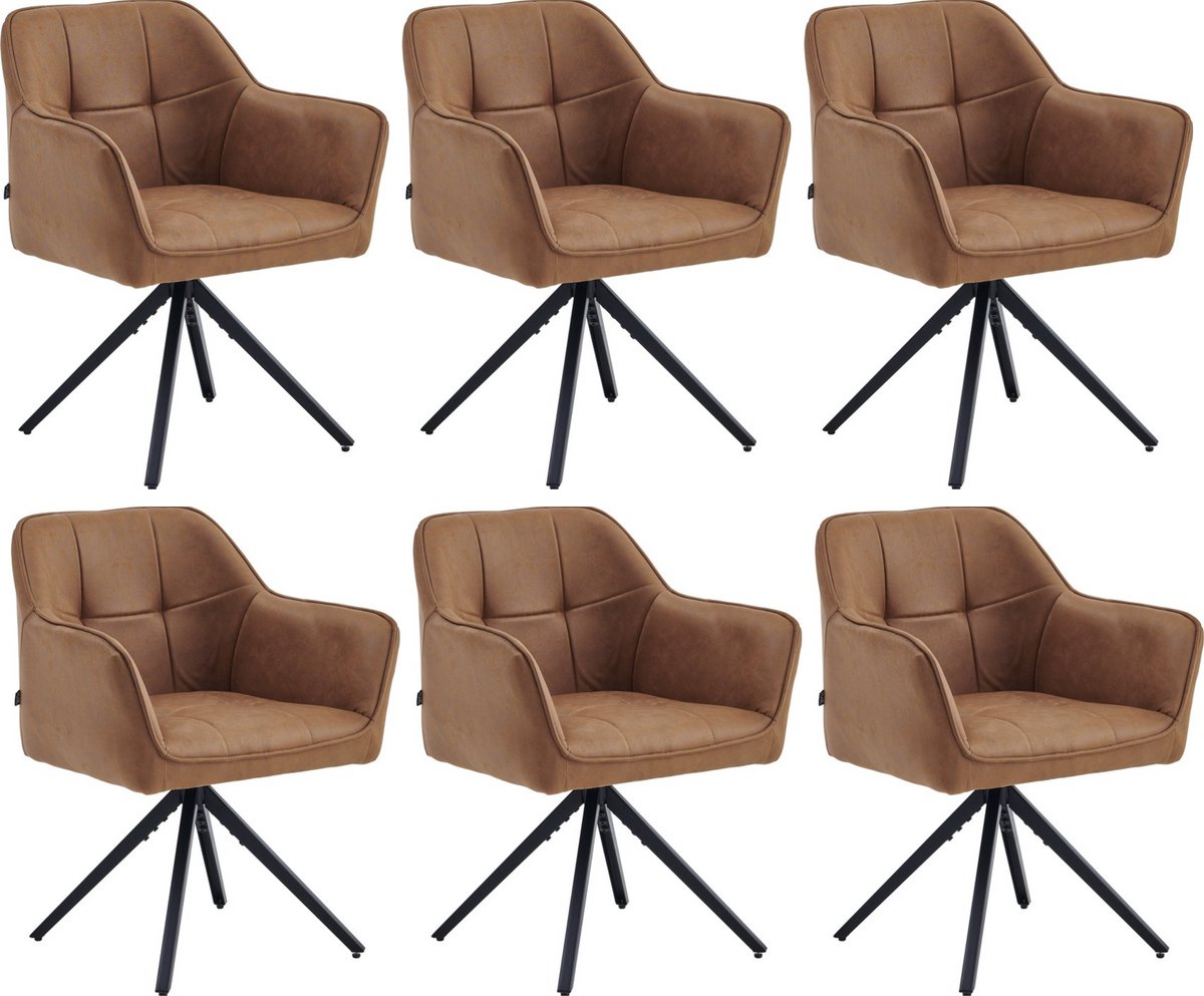 Colenis Pearl Eetkamerstoel - Set Van 6 - Cognac - Microfiber Stof - Microvezel - Industrieel
