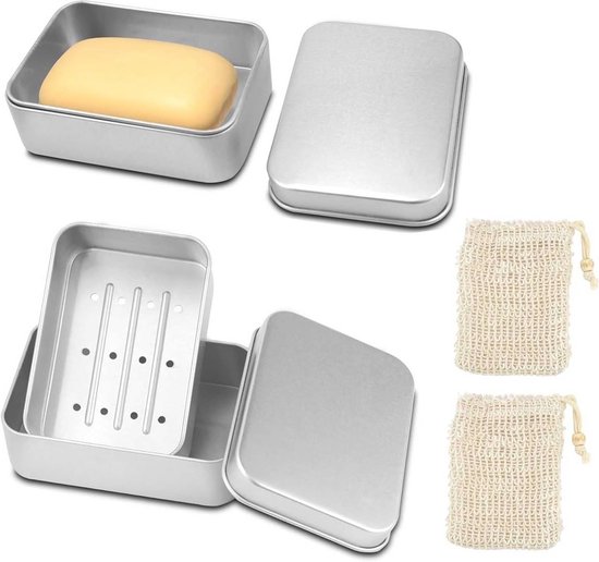 Zeepbakje voor op reis, zeepbakje met deksel, zeepzakje voor vaste zeep, waterdicht en verzegeld, draagbare zeepbox met zeepnet voor badkamer, camping, outdoor, groen