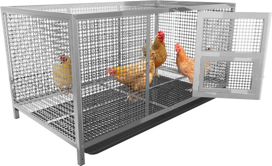 Bingopaw Outdoor Roestvrijstalen Kippenhok - Zwaar Uitgevoerd Roestvrijstalen Kippenhok - Pluimveekooi Huis - met Anti-UV Afdekking en Voederdeur voor Binnen en Buiten - voor Eenden, Konijnenhok en Kleine Honden