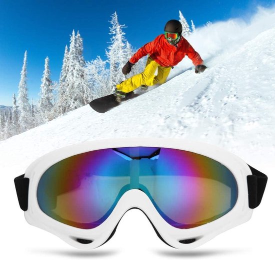Kinderwinddichte Skibrillen Snowboard- en Motorbrillen Lichtgewicht Brede Kijk Unisex Buitensporten Fietsbril voor Volwassenen Kinderen(Witte frame kleurenfilm)