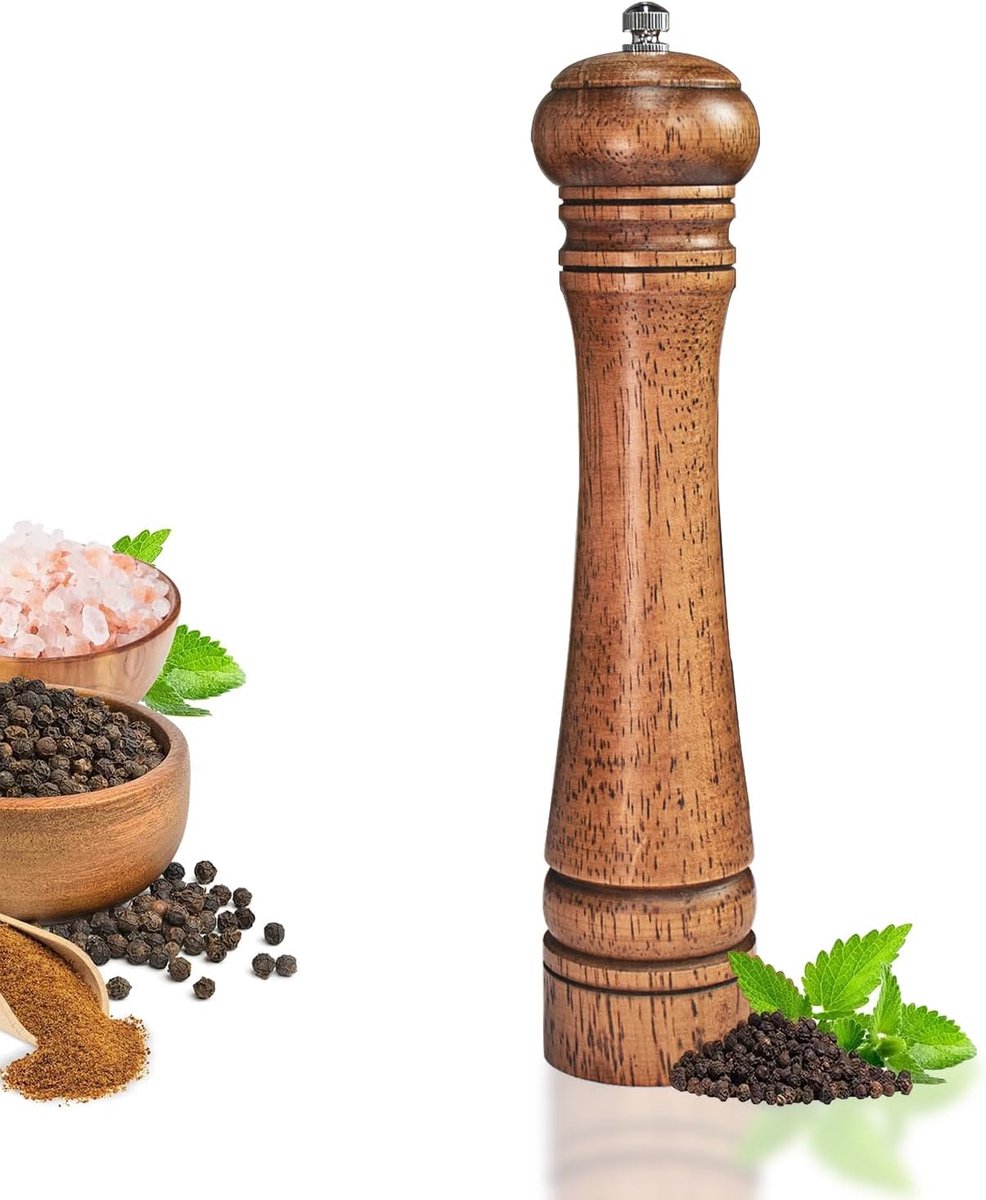 Houten zout- en pepermolenset van 25 cm - Verstelbare rotor - Oak Kitchen Spice Grinders