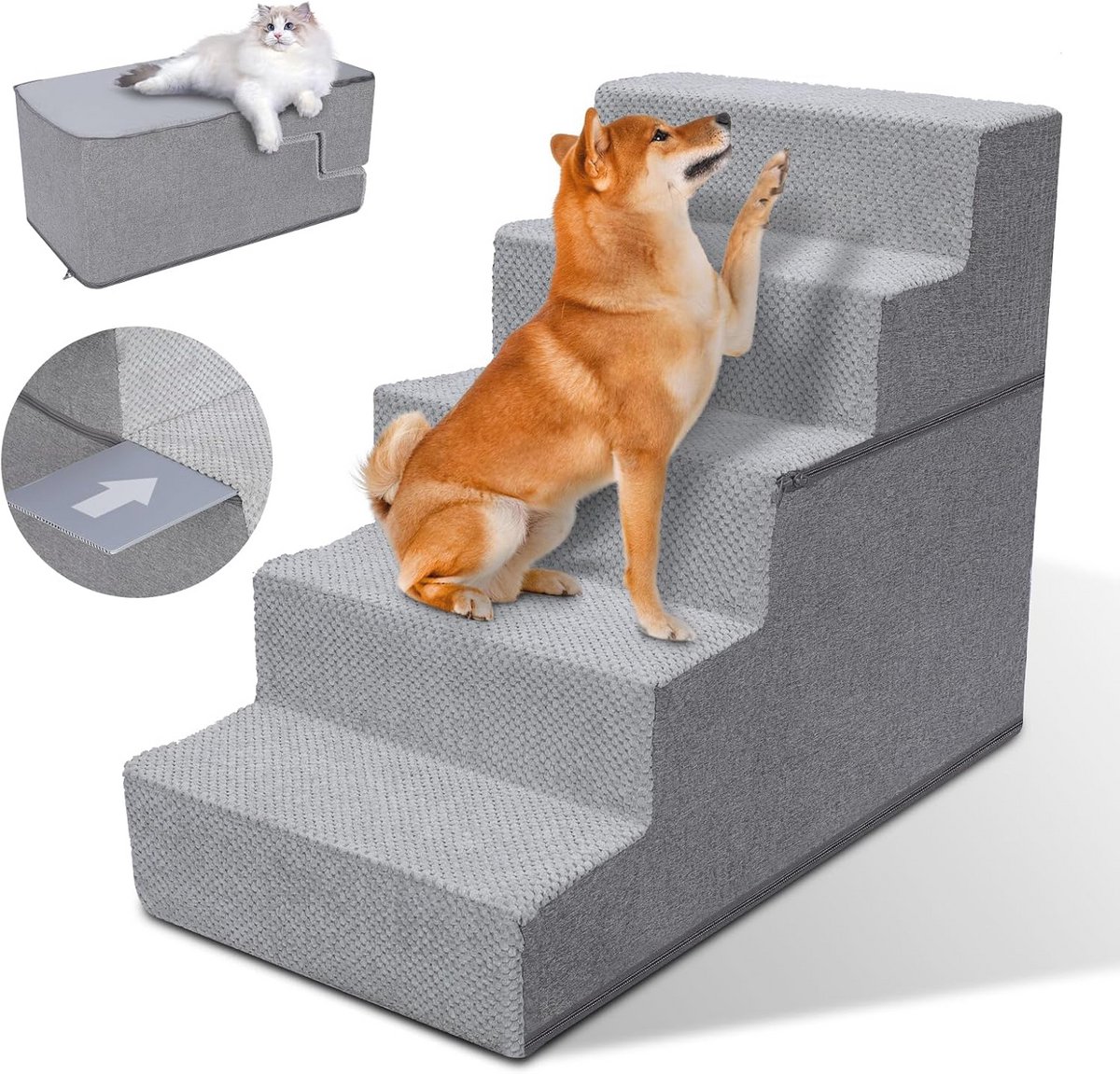Antislip Hondentrap voor Kleine Honden - 5 Treden - Wasbare Huisdiertrap voor Bed en Bank