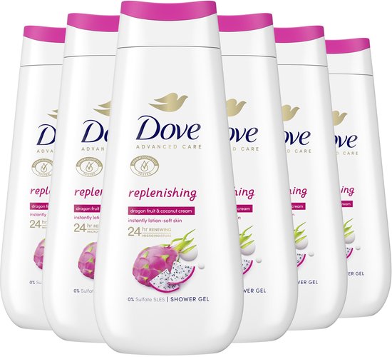 Dove Advanced Care Douchegel - Replenishing - Dragon Fruit & Coconut Cream - 6 x 225ml - Voordeelverpakking