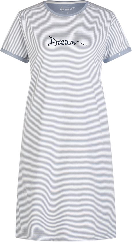 By Louise Essential Dames Nachthemd Korte Mouw Gestreept Lichtblauw - Maat L