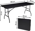 Afmetingen zwarte tafel: 180 x 70 x 74 cm. Ingeklapt: 90 x 70 cm.