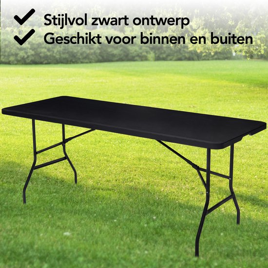 Zwarte inklapbare tafel, geschikt voor binnen en buiten.