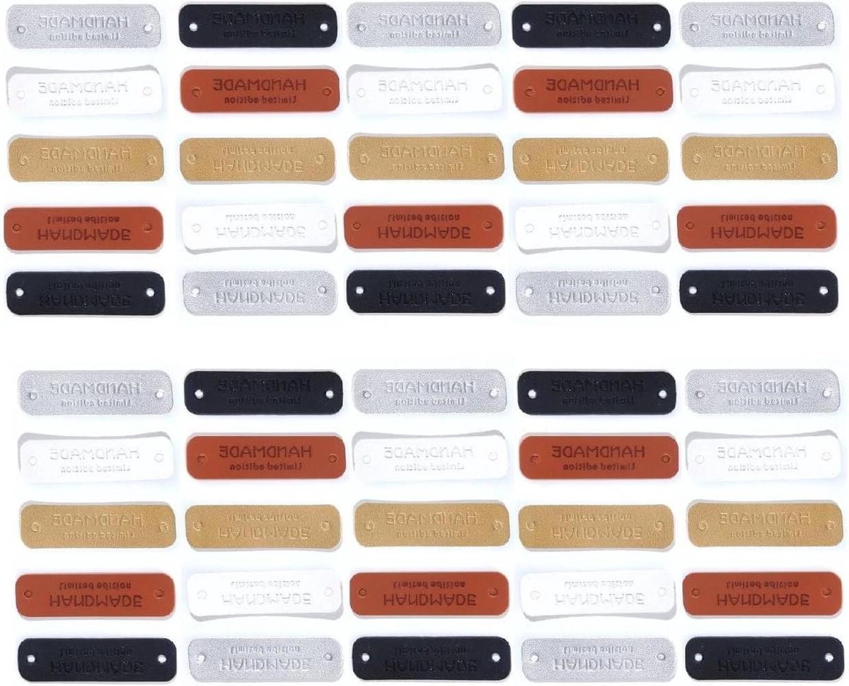 Handgemaakte etiketten van PU-leer - 50 stuks - Gepersonaliseerd - Voor kleding, breiwerk en textiel