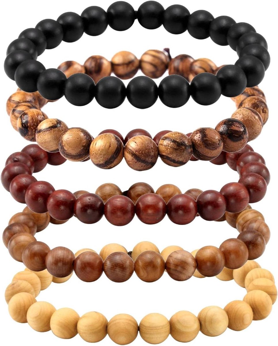 Houten kralen elastische armband voor dames en heren - 8 mm - 17 cm
