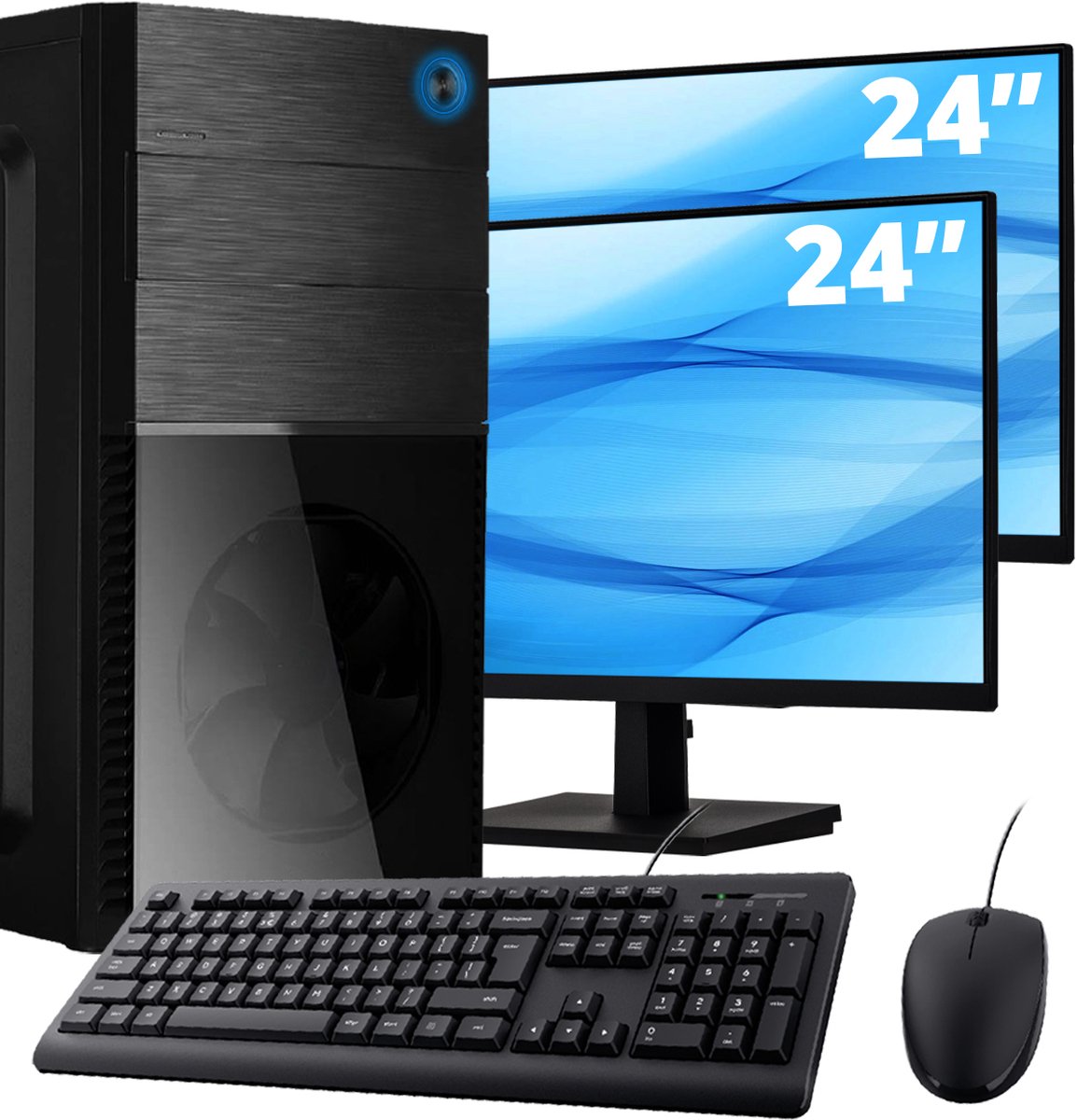 Intel Compleet PC + 2 x 24" Monitor + Muis & Toetsenbord | Intel Core i5 | 16 GB DDR4 | 500 GB SSD - NVMe | RTX 3050 | Windows 11 Pro + WiFi & Bluetooth
