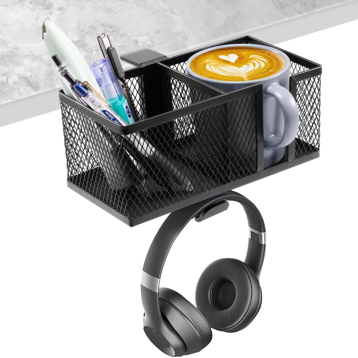 Ibenzoa® Multifunctionele Opbergoplossing voor Bureau met Drankhouder en Hoofdtelefoonbehuizing