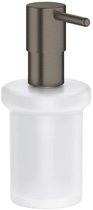 Zeepdispenser met matglazen reservoir en geborstelde hard graphite pompassemblage.