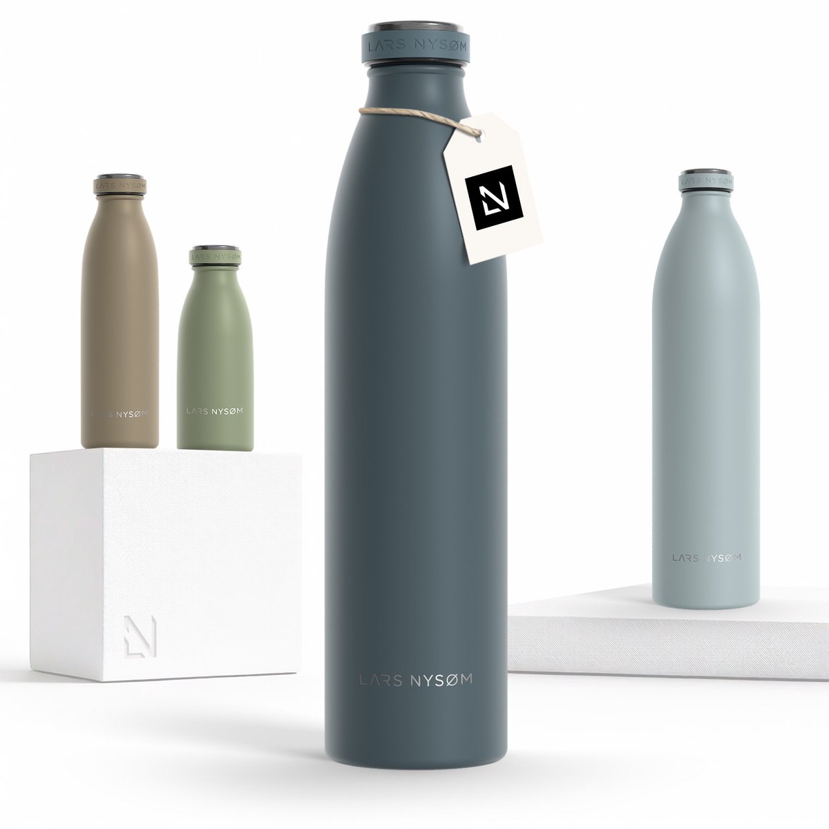 LARS NYSØM Roestvrijstalen drinkfles 'Ren' 1000ml Blue Stone