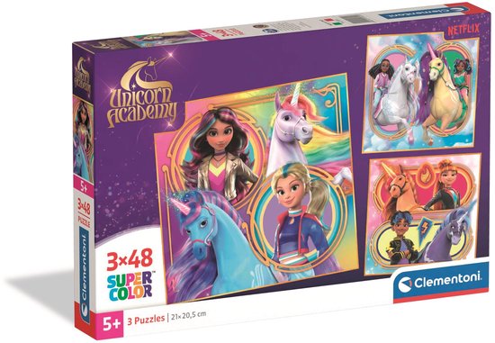 Clementoni - Puzzle - Académie des Unicorn - 3 x 48 pièces - Super Color - à partir de 5 ans