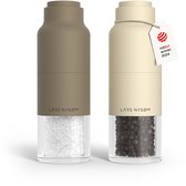 LARS NYSØM Omvendt Zout- en Pepermolenset handmatig - Roestvrij Staal - Verstelbare maalgraad (Taupe Brow/Almond Beige)