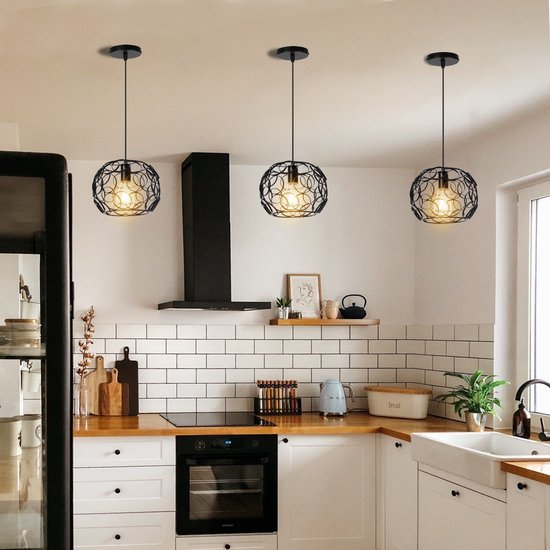 Modern Kroonluchter Slaapkamer 3 Hanglampen Industriële Plafondlamp E27 Voor Binnen Zwart