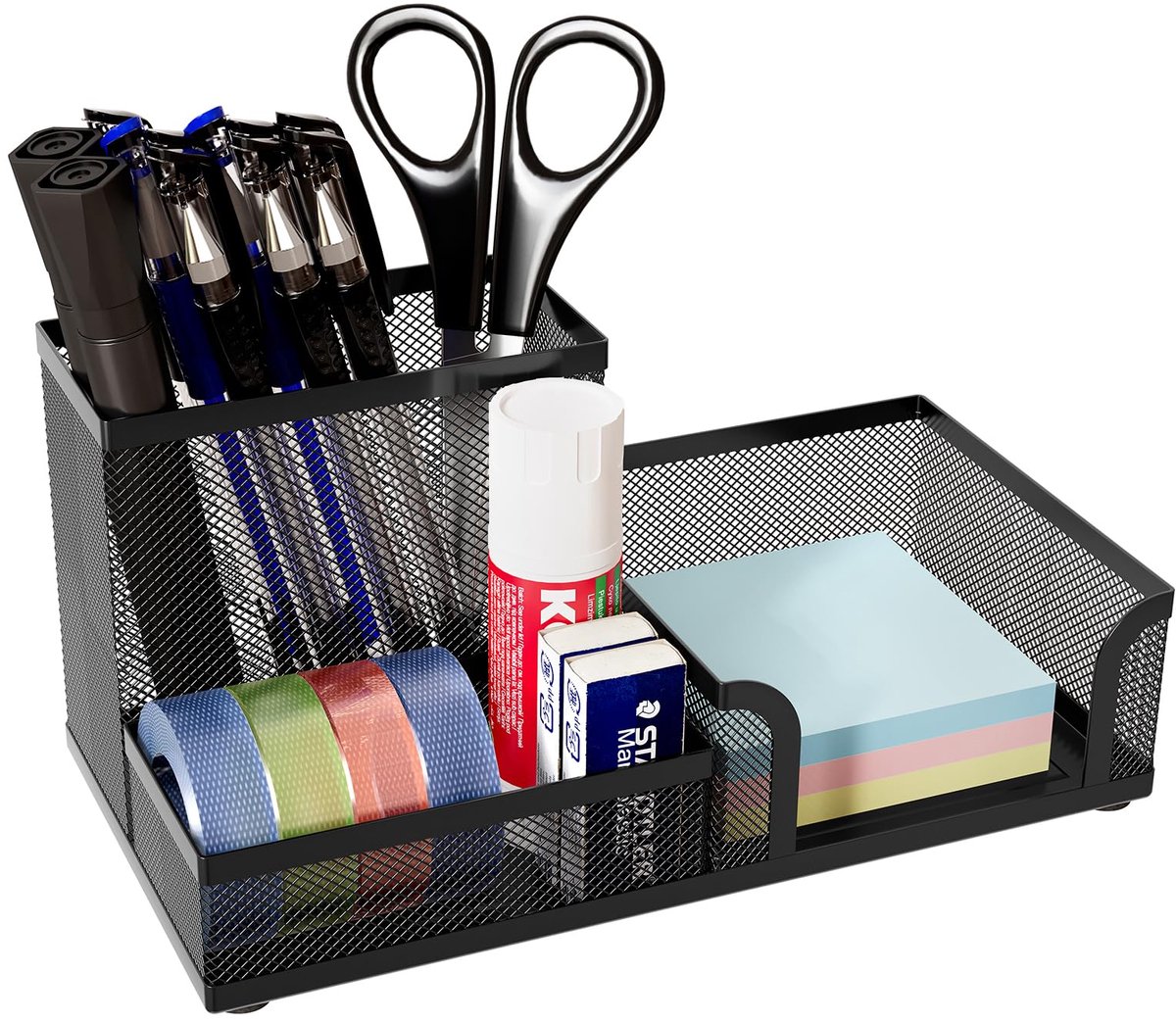 Ibenzoa® Robuuste Metalen Bureau Organizer met Stifthalder en Diverse Compartimenten - Zwart