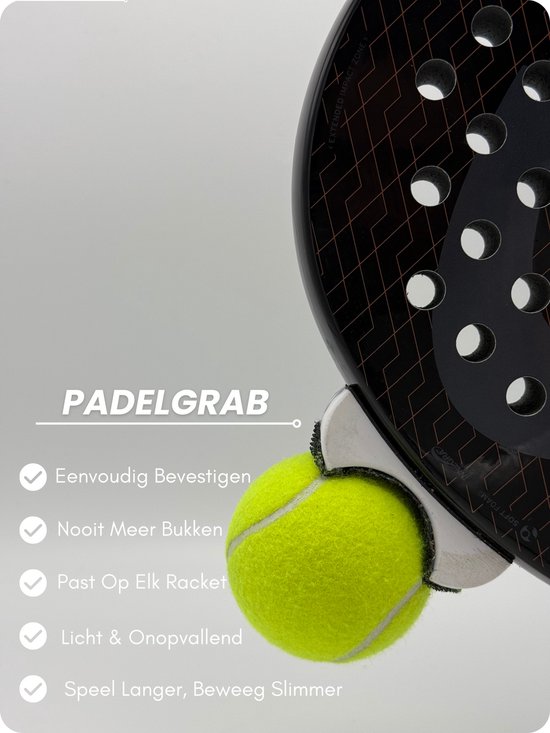 PadelGrab Ballenraper – Accessoire – Nooit meer Bukken – Past op elk racket