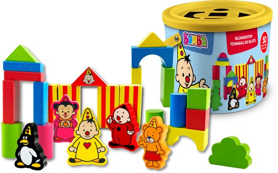 Bumba - Blocs - Baril de blocs - Avec trieur de formes - Comprend 50 blocs en bois
